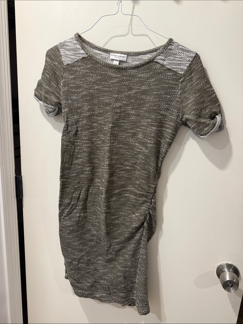 Liz Lange Olive Heather Knit Shift Dress with Contrast Shoulders